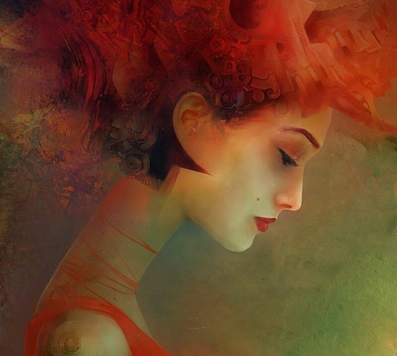 Woman with Red Hair — Dreamy, Digital Art, Profile
