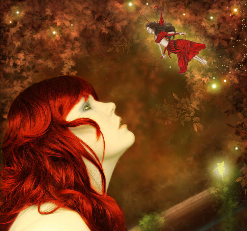 Woman with Red Hair — Dreamy, Night, Digital Art