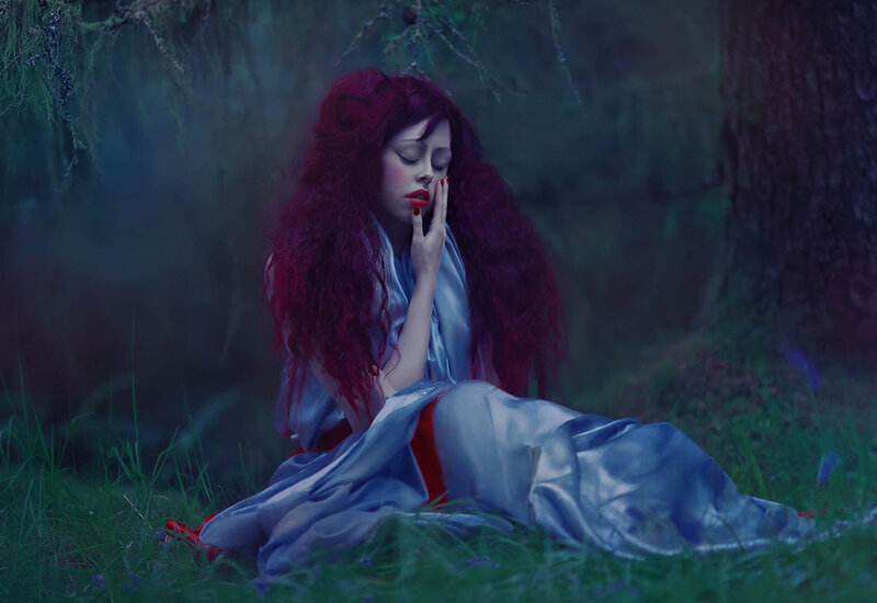 Woman with Red Hair — Dreamy, Night, Photograph