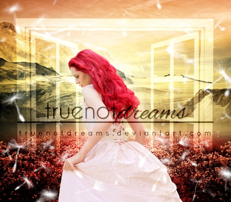 Woman with Red Hair — Dreamy, Sunset, Digital Art