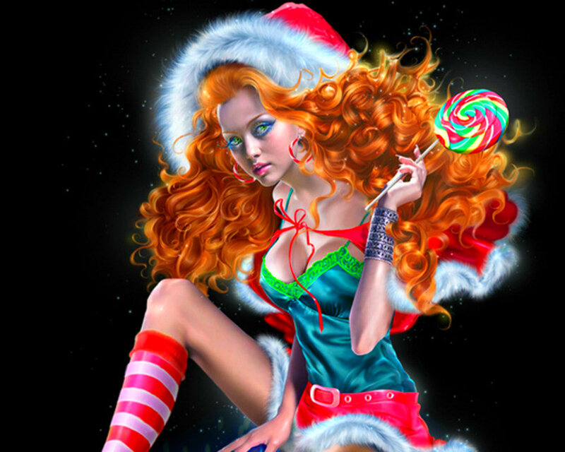 Woman with Red Hair — Festive, Night, Digital Art