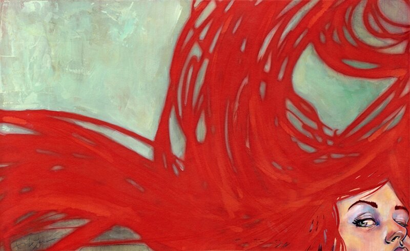 woman with red hair flowing