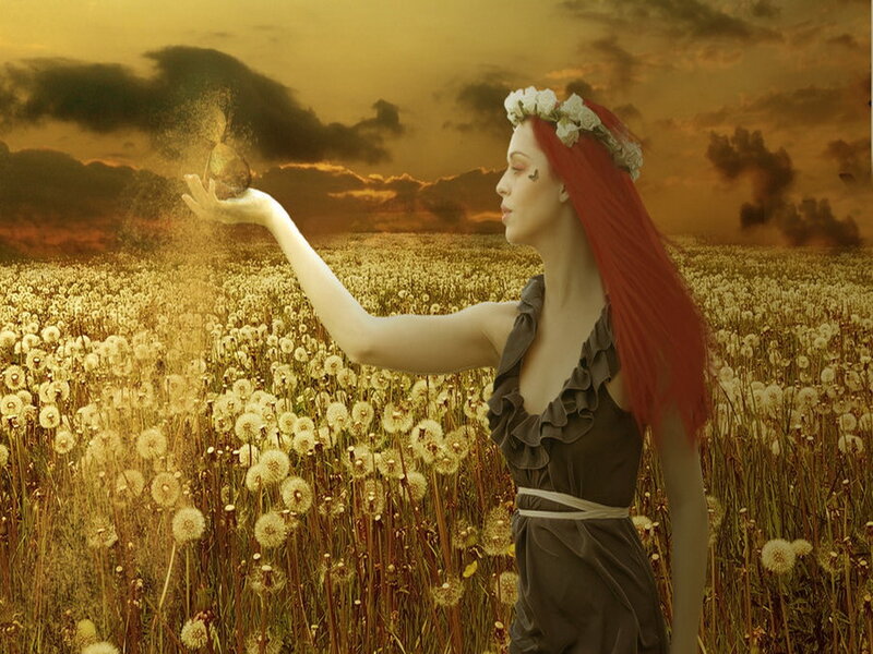 Woman with Red Hair — Gold, Dreamy, Sunset