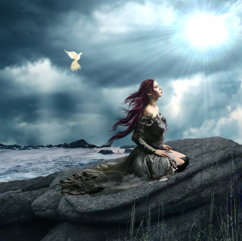 Woman with Red Hair — Gray, Dramatic, Afternoon
