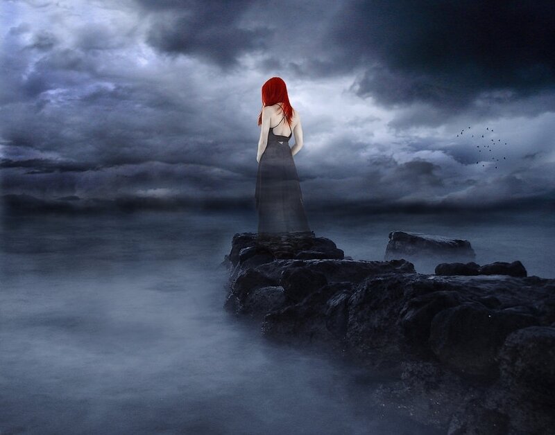 Woman with Red Hair — Gray, Dramatic