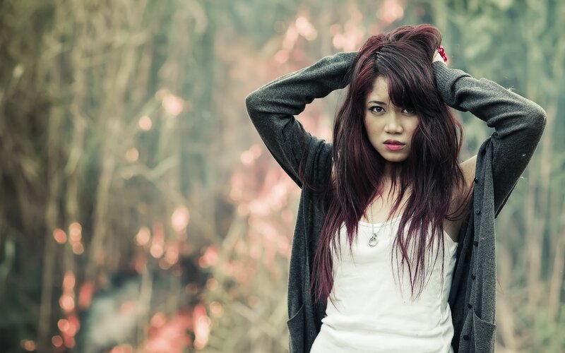 Woman with Red Hair — Gray, Serious, Photograph