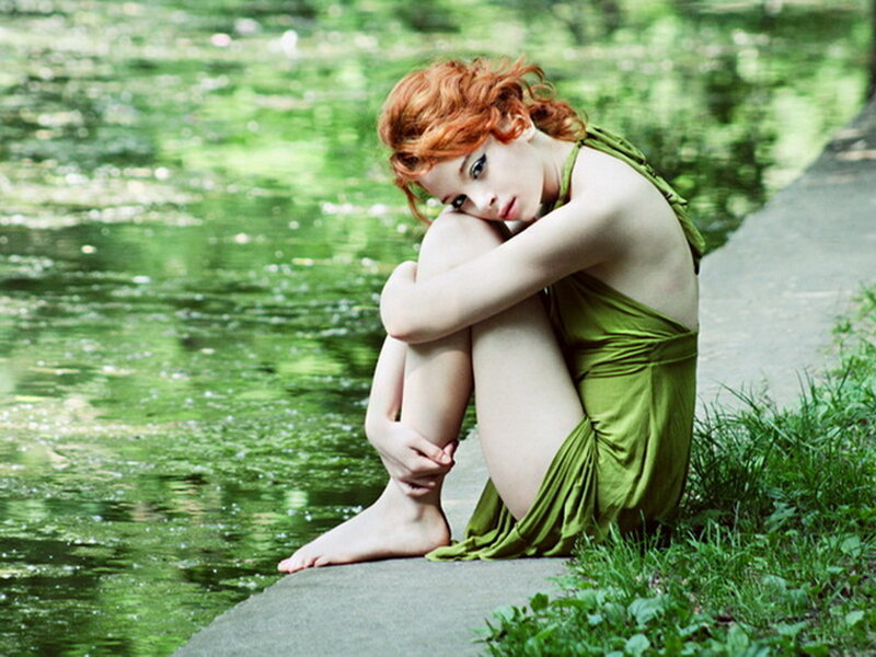 Woman with Red Hair — Green, Contemplative, Afternoon