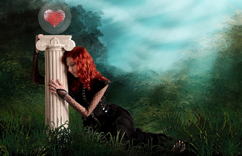 Woman with Red Hair — Green, Dramatic, Digital Art, Column