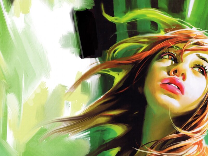 Woman with Red Hair — Green, Dramatic, Digital Art, Eyes