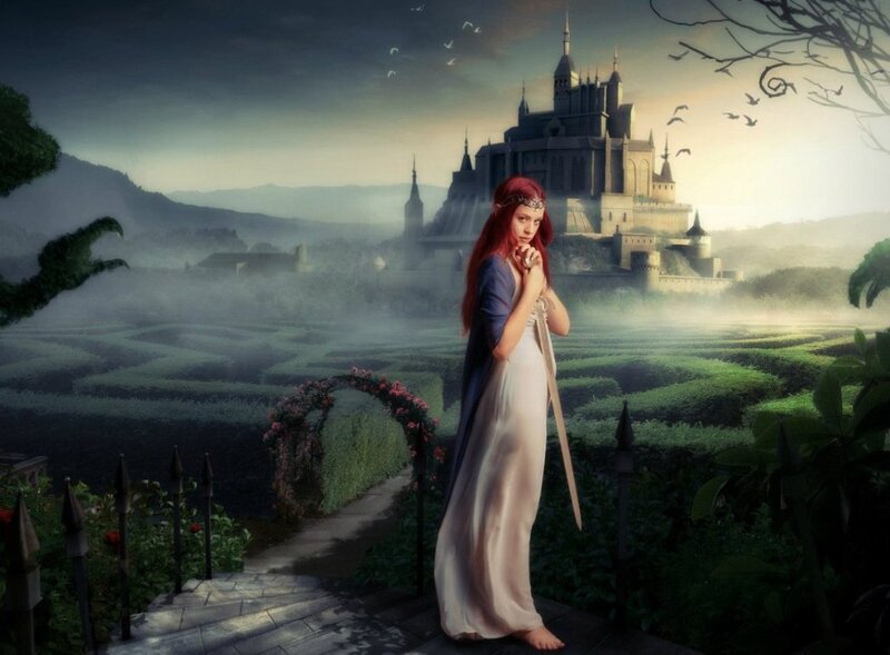 Woman with Red Hair — Green, Dramatic, Morning, Digital Art