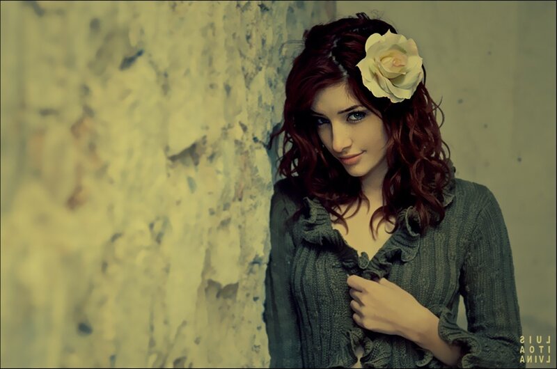 Woman with Red Hair — Green, Dramatic, Photograph, Flower