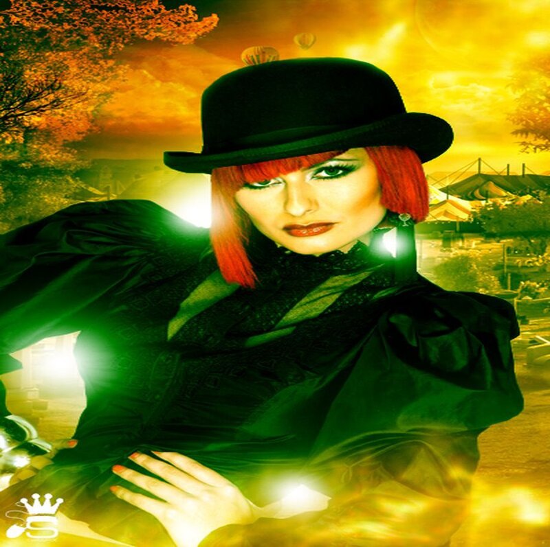Woman with Red Hair — Green, Dramatic, Sunset