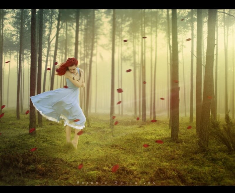 Woman with Red Hair — Green, Dreamy, Morning