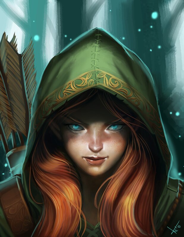 Woman with Red Hair — Green, Mysterious, Digital Art