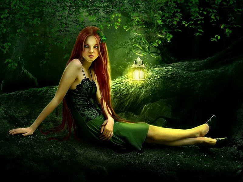 Woman with Red Hair — Green, Mysterious, Night
