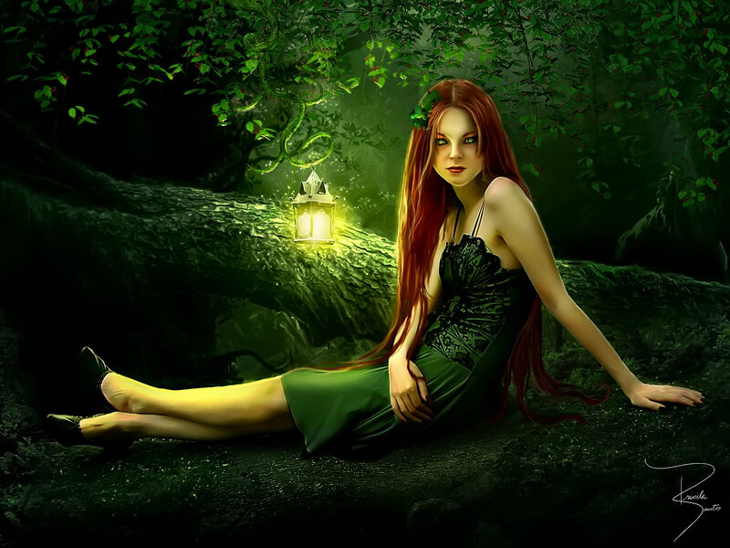 Woman with Red Hair — Green, Mysterious