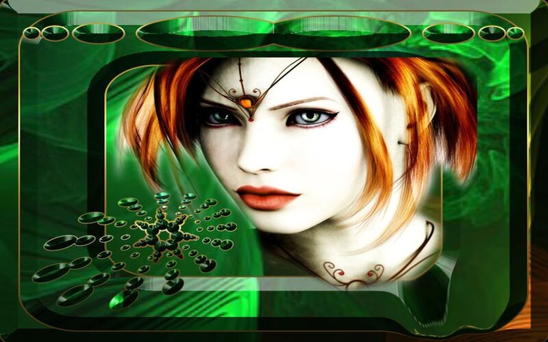 Woman with Red Hair — Green, Mystical, Digital Art