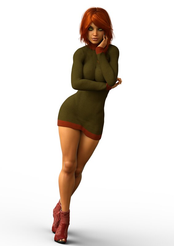 Woman with Red Hair — Green, Neutral, 3d Render