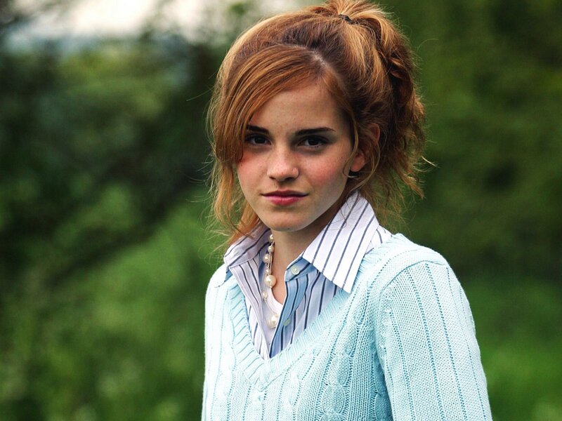 Woman with Red Hair — Green, Neutral, Photograph, Blouse