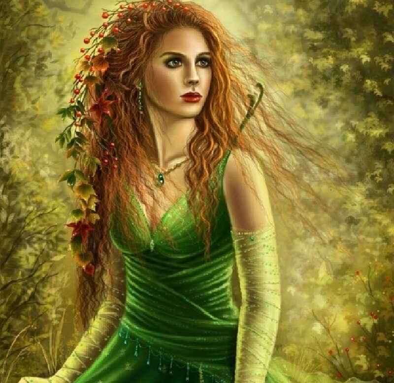 Woman with Red Hair — Green, Serene, Autumn