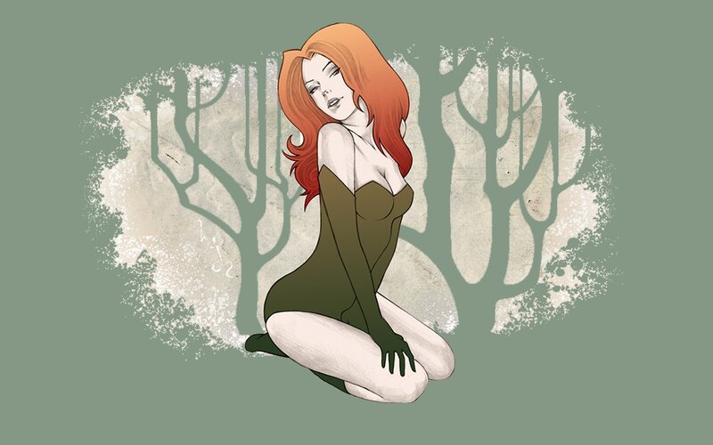 Woman with Red Hair — Green, Serene, Digital Art, Trees