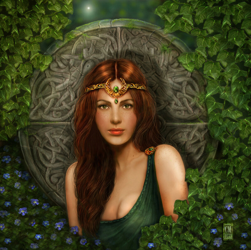 Woman with Red Hair — Green, Serene, Night, Digital Art