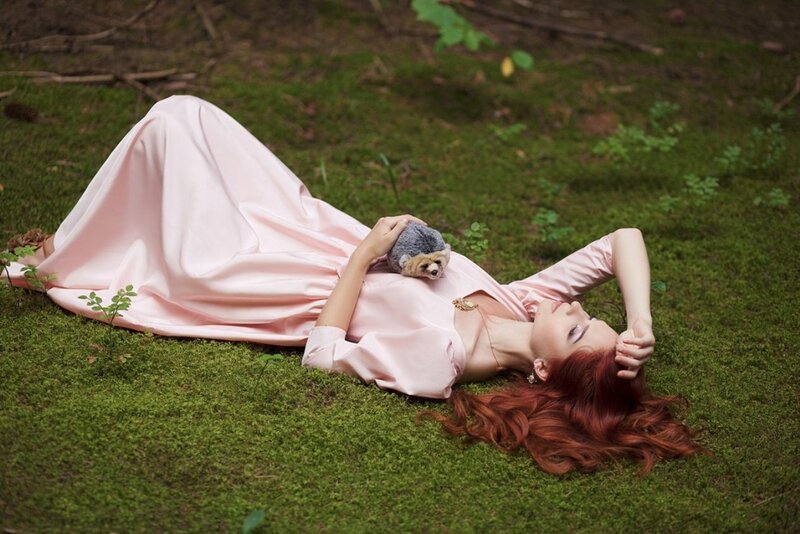 Woman with Red Hair — Green, Serene, Photograph, Stuffed Animal