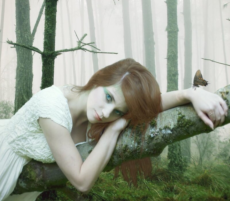 Woman with Red Hair — Green, Serene, Photograph