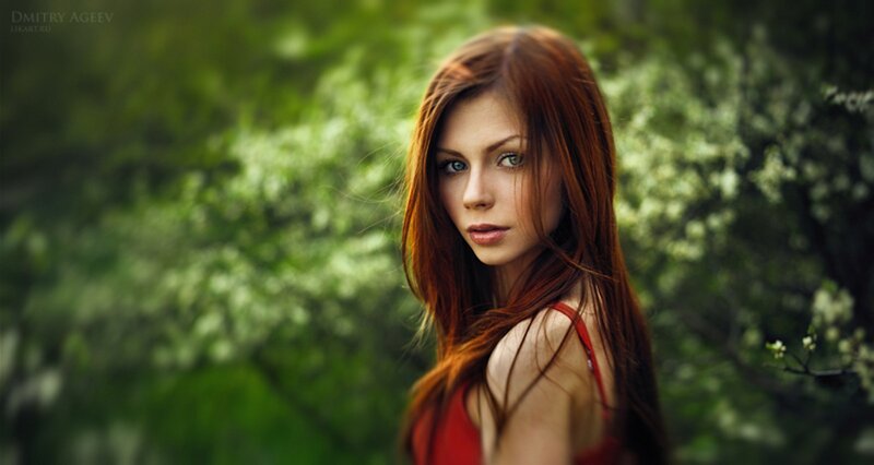 Woman with Red Hair — Green, Serene, Spring, Photograph, Trees