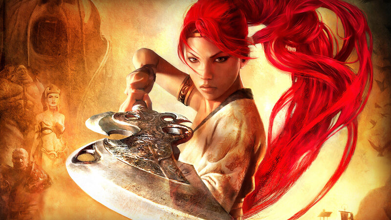 Woman with Red Hair Holding Axe — Dramatic, Digital Art