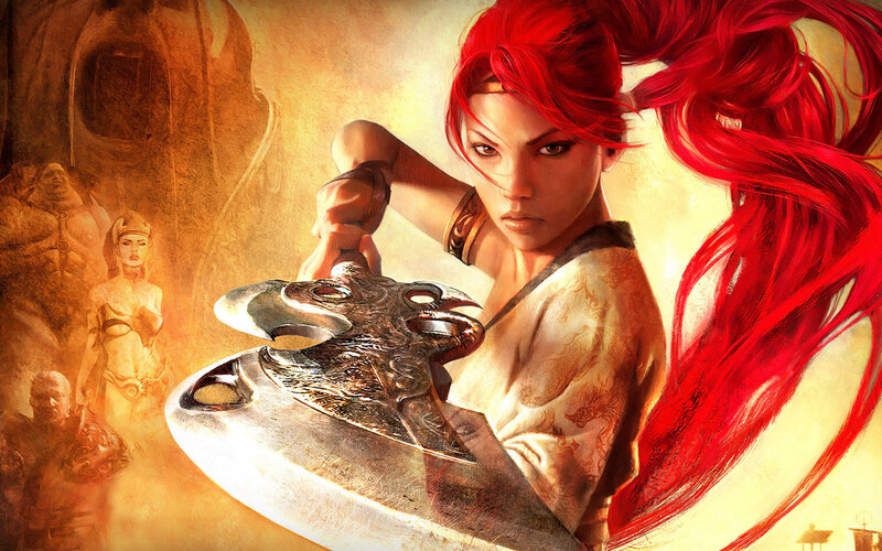 Woman with Red Hair Holding Axe — Dramatic
