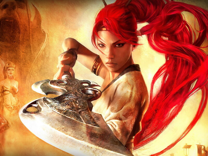 Woman with Red Hair Holding Axe
