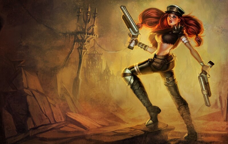 Woman with Red Hair Holding Guns — Brown