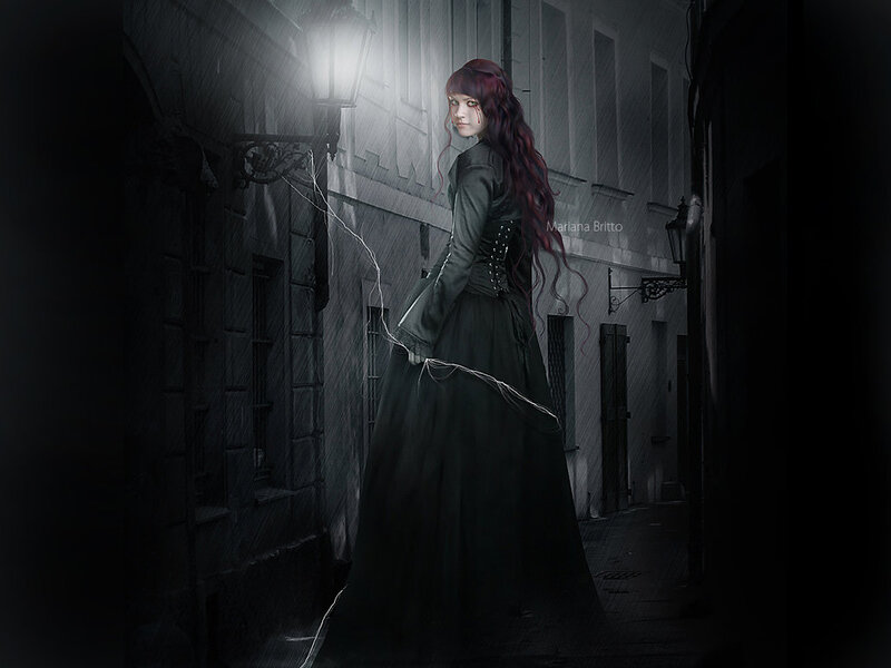 Woman with Red Hair in Alley