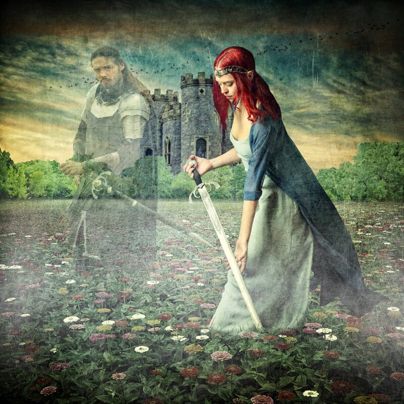 Woman with Red Hair in Field — Dramatic