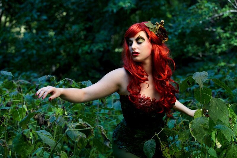 Woman with Red Hair in Forest — Dramatic