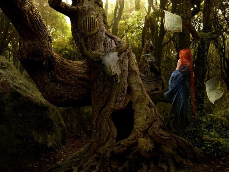 Woman with Red Hair in Forest — Green