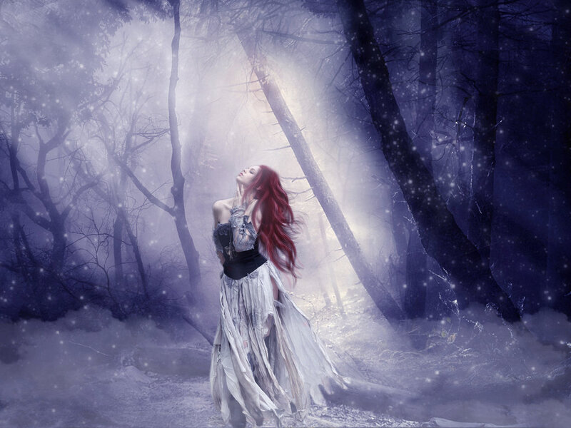 Woman with Red Hair in Forest — Purple, Mystical