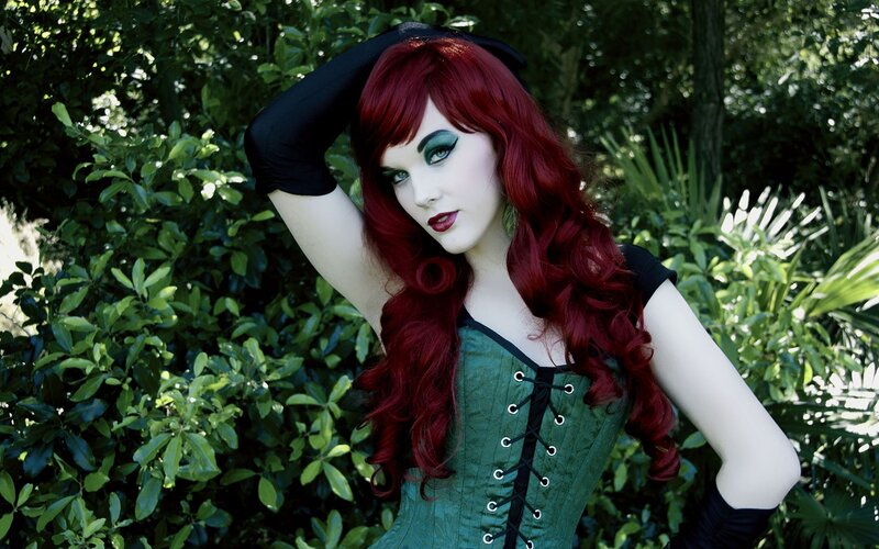 woman with red hair in garden