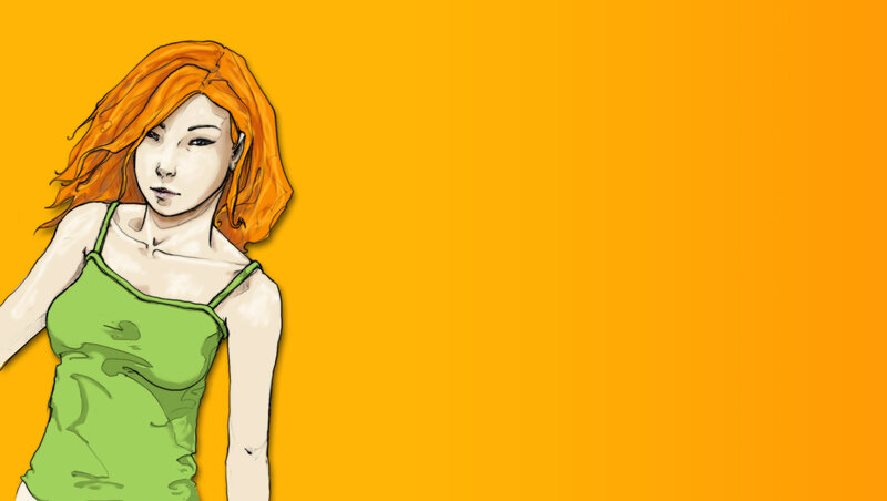 woman with red hair in green top
