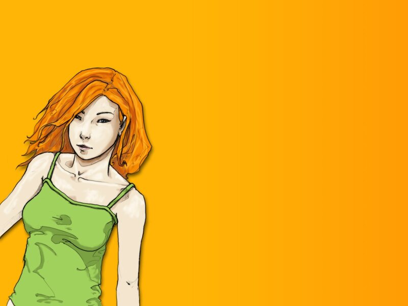 woman with red hair in green top