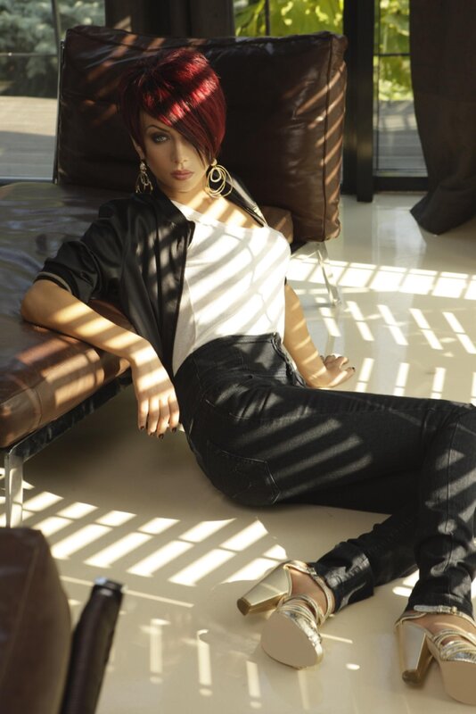 woman with red hair in modern setting