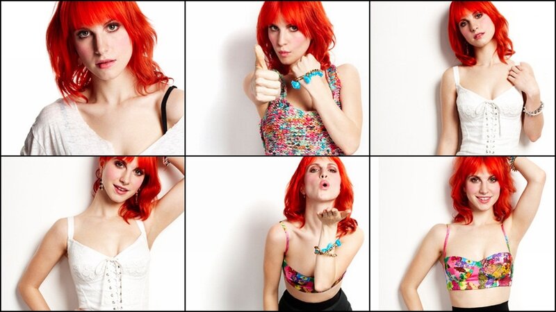 woman with red hair in multiple poses