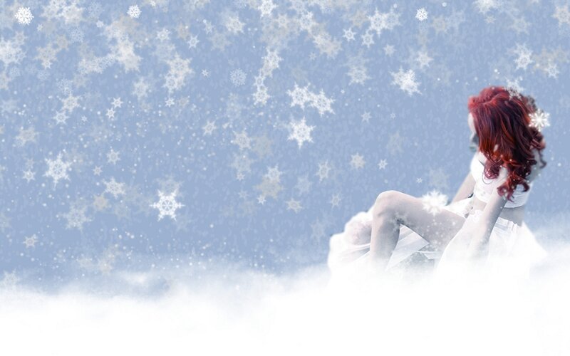 Woman with Red Hair in Snow — Blue, Serene