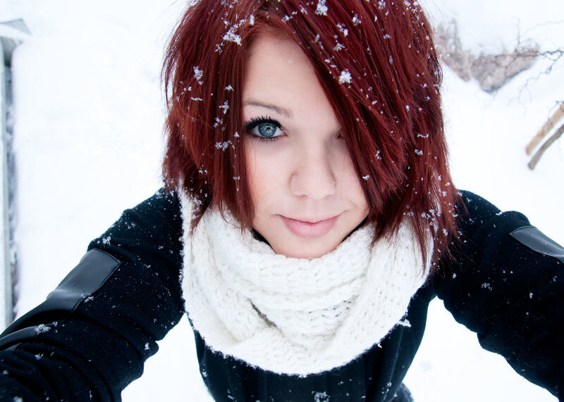 Woman with Red Hair in Snow — White, Cold, Winter