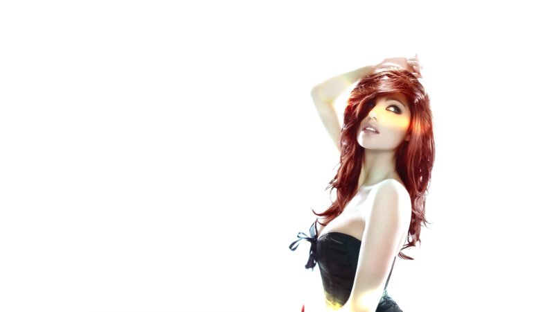 woman with red hair in studio