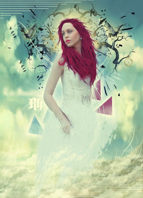 woman with red hair in surreal landscape