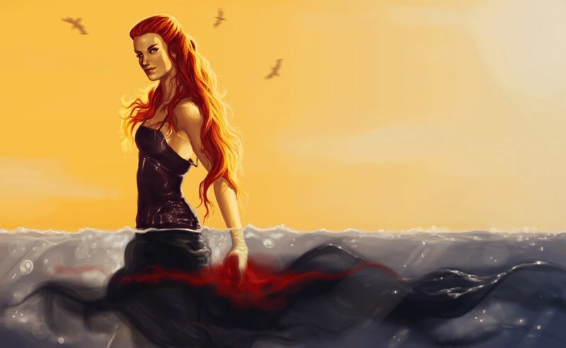 Woman with Red Hair in Water — Orange