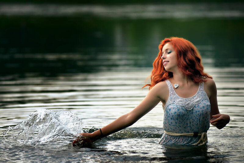 Woman with Red Hair in Water — Serene