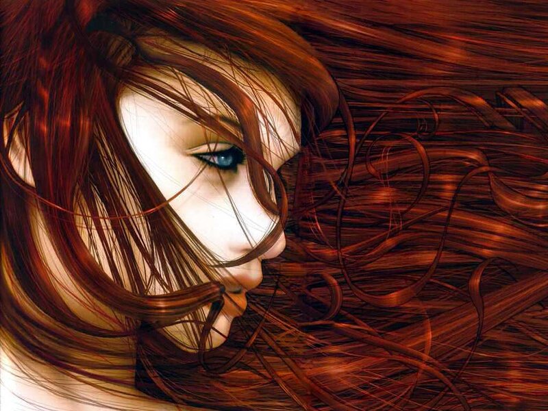 woman with red hair in wind